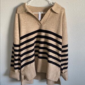 Grace + Karma Striped Tan and Black Sweater
